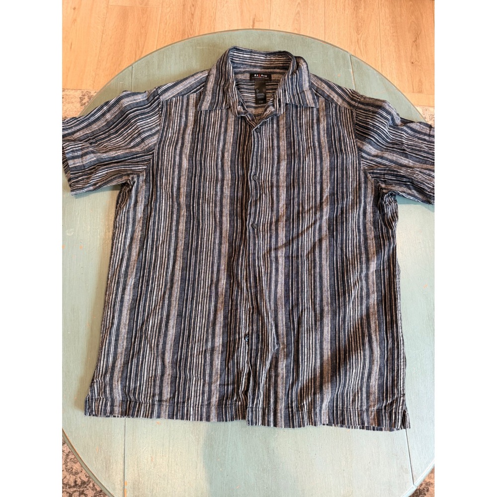 Axcess Claiborne Mens Large Linen Blend Striped Short Sleeve Button Down Shirt
